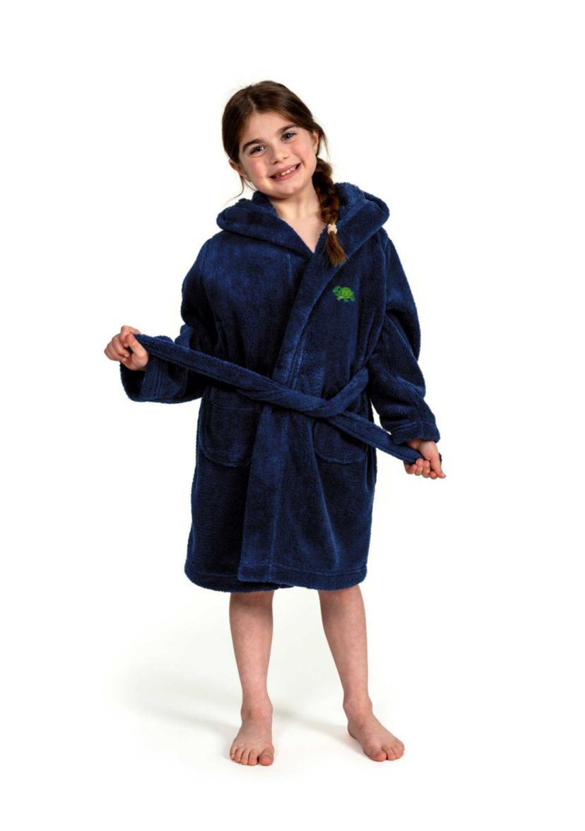 Girls 5-12 Hooded Bathrobe Embroidered with Turtle Design