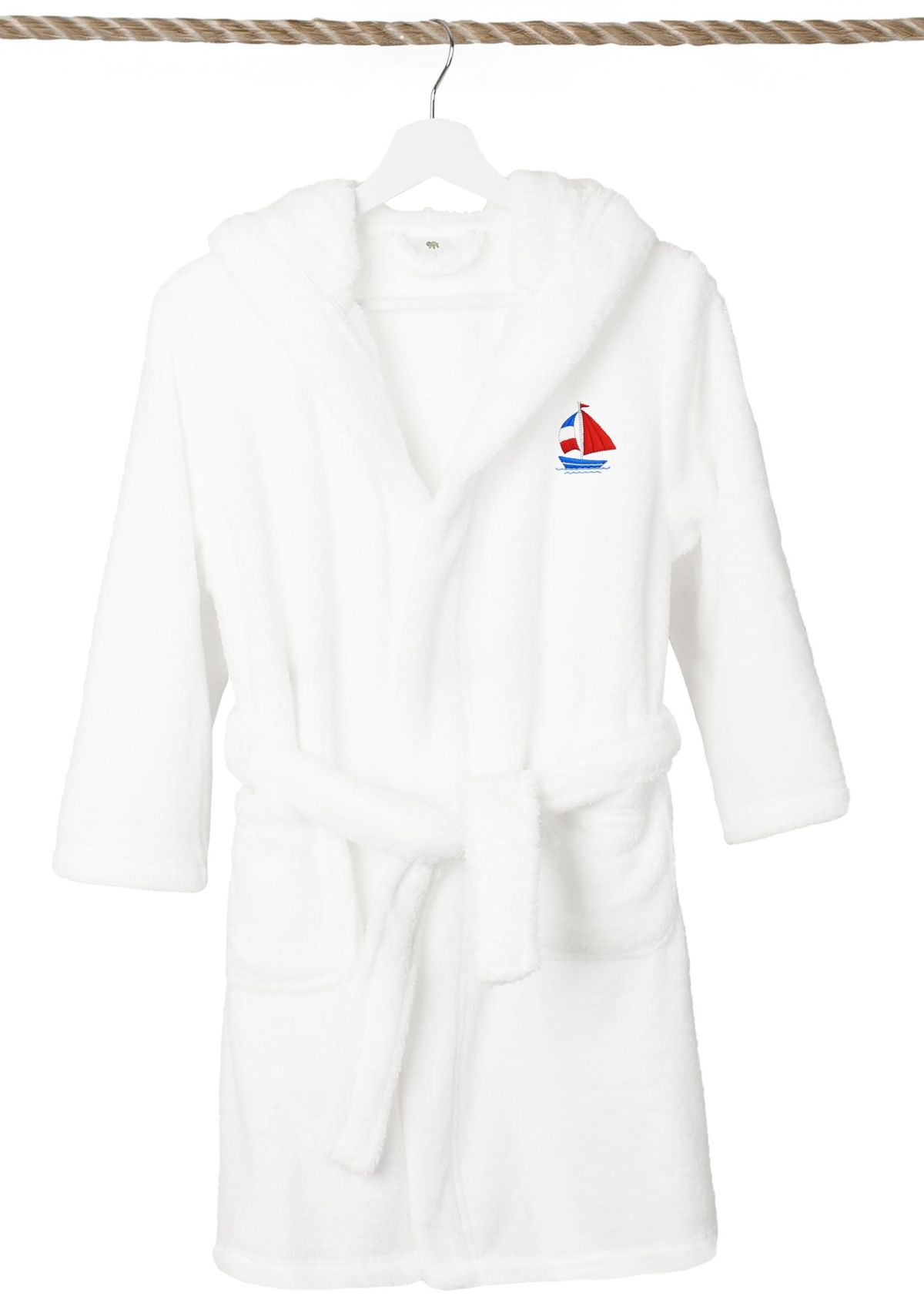 Boys 5-12 Hooded Bathrobe Embroidered with Boat Design