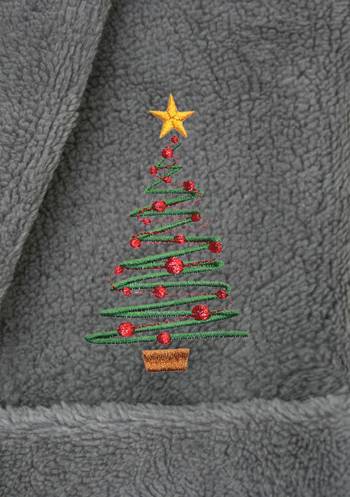 Girls 5-12 Hooded Bathrobe Embroidered with Christmas Tree Design
