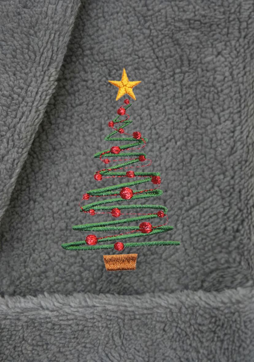 Girls 5-12 Hooded Bathrobe Embroidered with Christmas Tree Design