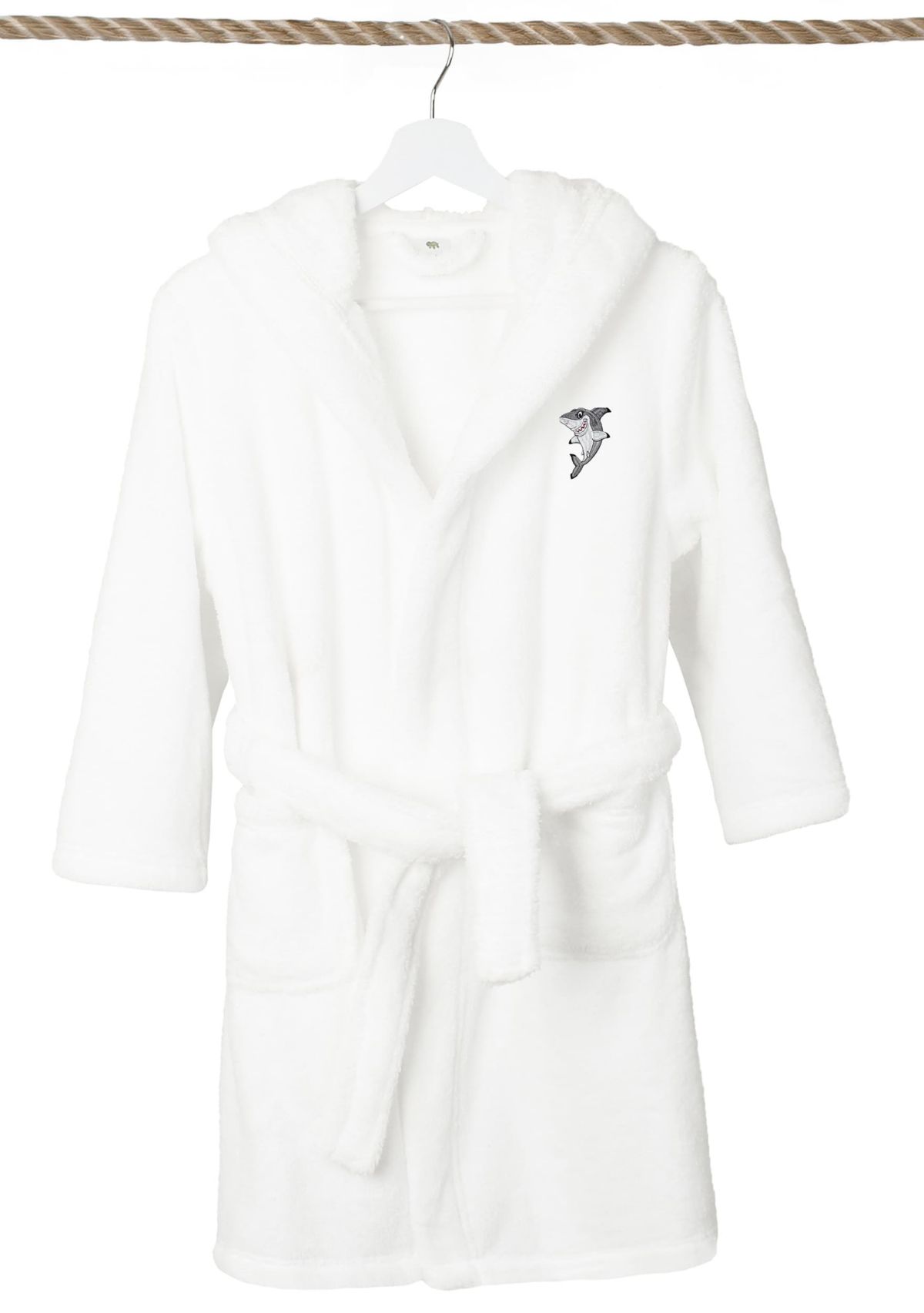Boys 5-12 Hooded Bathrobe Embroidered with Shark Design