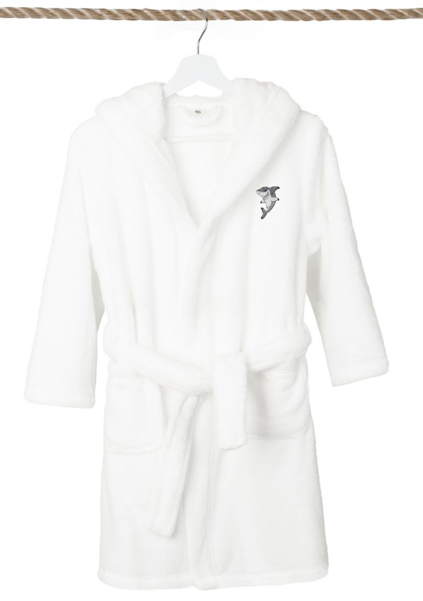 Boys 5-12 Hooded Bathrobe Embroidered with Shark Design