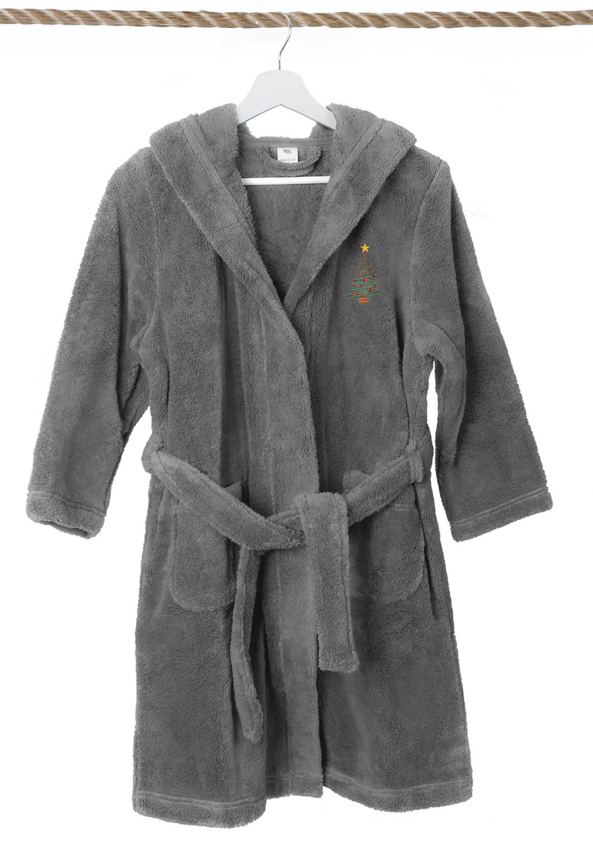 Boys 5-12 Hooded Bathrobe Embroidered with Christmas Tree Design
