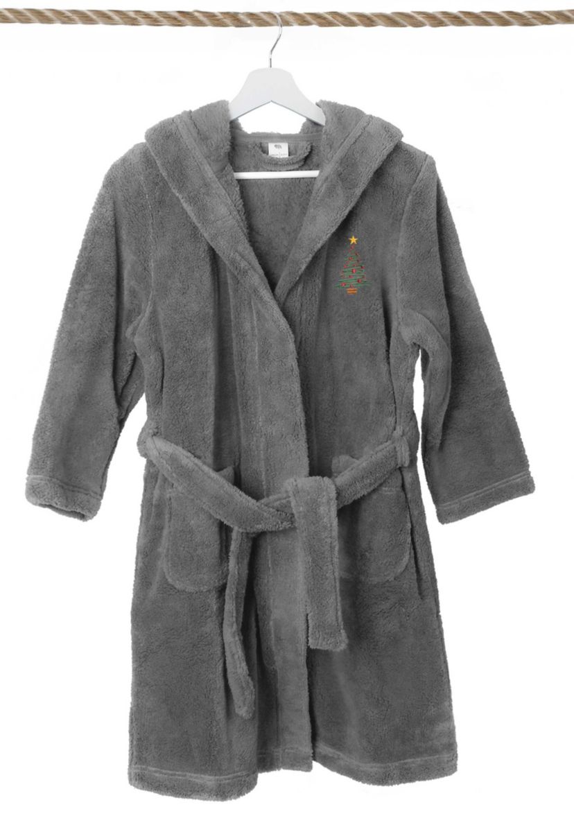 Boys 5-12 Hooded Bathrobe Embroidered with Christmas Tree Design