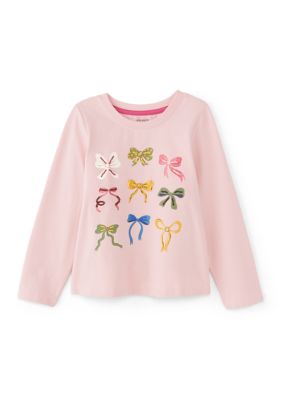 Crown & Ivy Girls 4-6x Allover Bow Long Sleeve Shirt