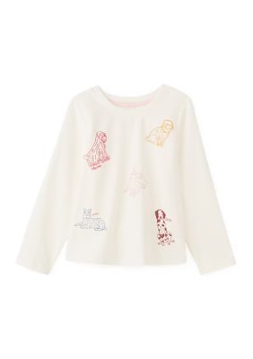 Crown & Ivy Girls 4-6x Multi Dog Graphic Long Sleeve Shirt