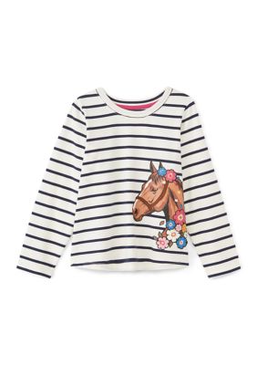 Crown & Ivy Girls 4-6x Striped Horse Graphic Shirt