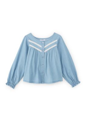 Crown & Ivy Girls 4-6x Chambray Woven Top
