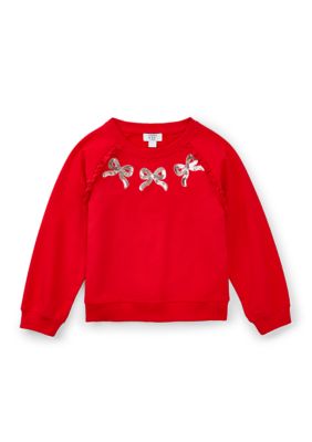 Crown & Ivy Girls 4-6x French Terry Bow Neck Sweatshirt