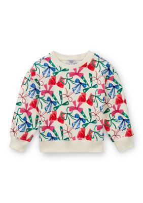 Crown & Ivy Girls 4-6x French Terry All Over Print Bow Sweatshirt