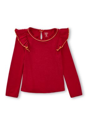 Crown & Ivy Girls 4-6x Ruffle Sleeve Knit Top