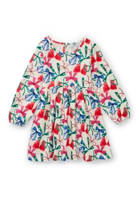 Crown & Ivy Girls 4-6x French Terry All Over Print Bow Dress