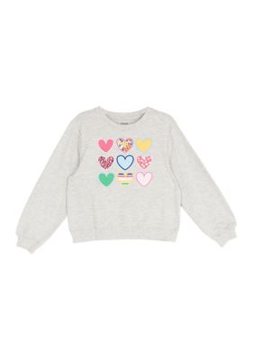 Crown & Ivy Girls 7-16 Heart Graphic Crew Neck Pullover