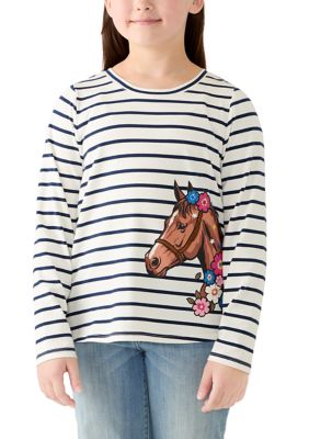Crown & Ivy Girls 7-16 Striped Horse Graphic Long Sleeve T-Shirt