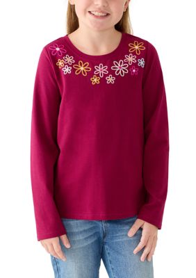 Crown & Ivy Girls 7-16 Embroidered Floral Long Sleeve Shirt