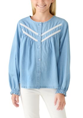 Crown & Ivy Girls 7-16 Chambray Woven Top