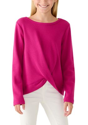 Crown & Ivy Girls 7-16 Twist Front Waffle Knit Long Sleeve Shirt