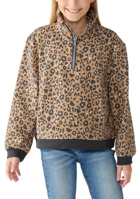 Crown & Ivy Girls 7-16 Leopard Print Quarter Zip Sweatshirt