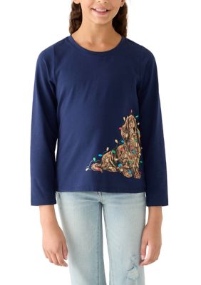 Crown & Ivy Girls 7-16 Light Dog Graphic Long Sleeve Shirt