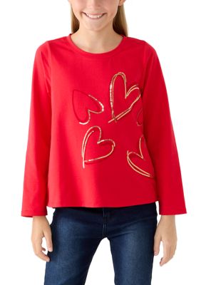 Crown & Ivy Girls 7-16 Heart Graphic Long Sleeve Shirt