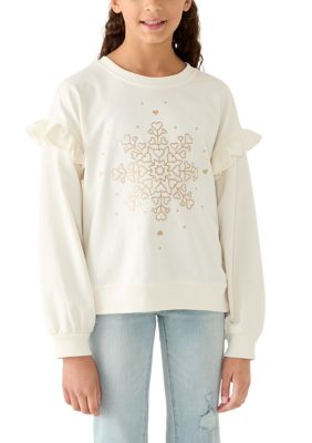 Crown & Ivy Girls 7-16 French Terry Snowflake Sweatshirt