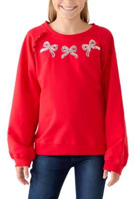Crown & Ivy Girls 7-16 French Terry Bow Neck Sweatshirt