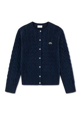Lacoste Girls 7-16 Cable Knit Cardigan, 14