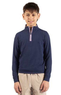 TailorByrd Kids Micro Grid Textured Performance Quarter Zip, Navy Blue, XL