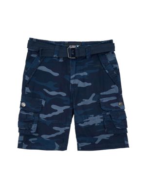 Kids RAW X Boy's Belted Twill Cargo Shorts, Navy Blue, 8