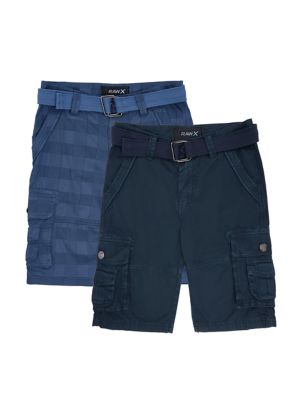Kids RAW X Boy's 2pcs Combo Belted Twilll Cargo Shorts, Navy Blue, 8