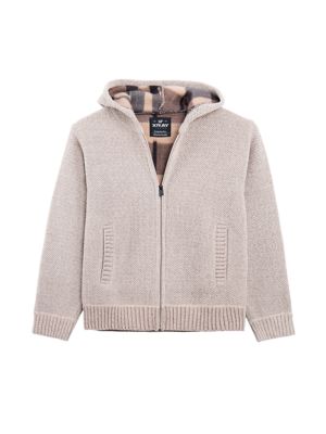 Kids X RAY Big Boy's Fleece Lined Full Zipper Knitted Sweater With Hoodie, Beige, 2XL