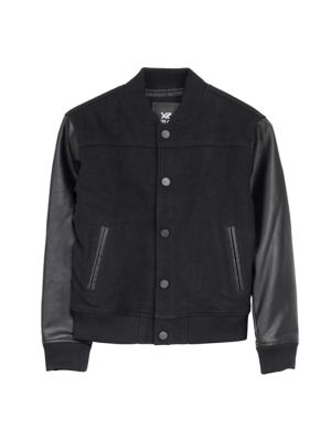 Kids X RAY Boy's Wool Varsity Bomber Jacket With Grainy PU Sleevees, XS