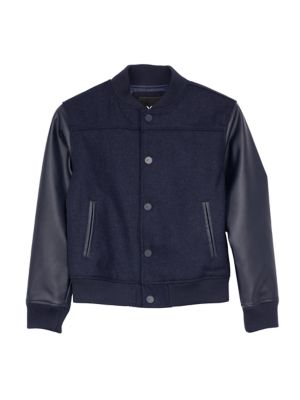 Kids X RAY Boy's Wool Varsity Bomber Jacket With Grainy PU Sleevees, Small