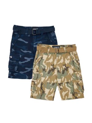 Kids RAW X Boy's 2Pc Combo Belted Twill Cargo Shorts, Navy Blue, 8