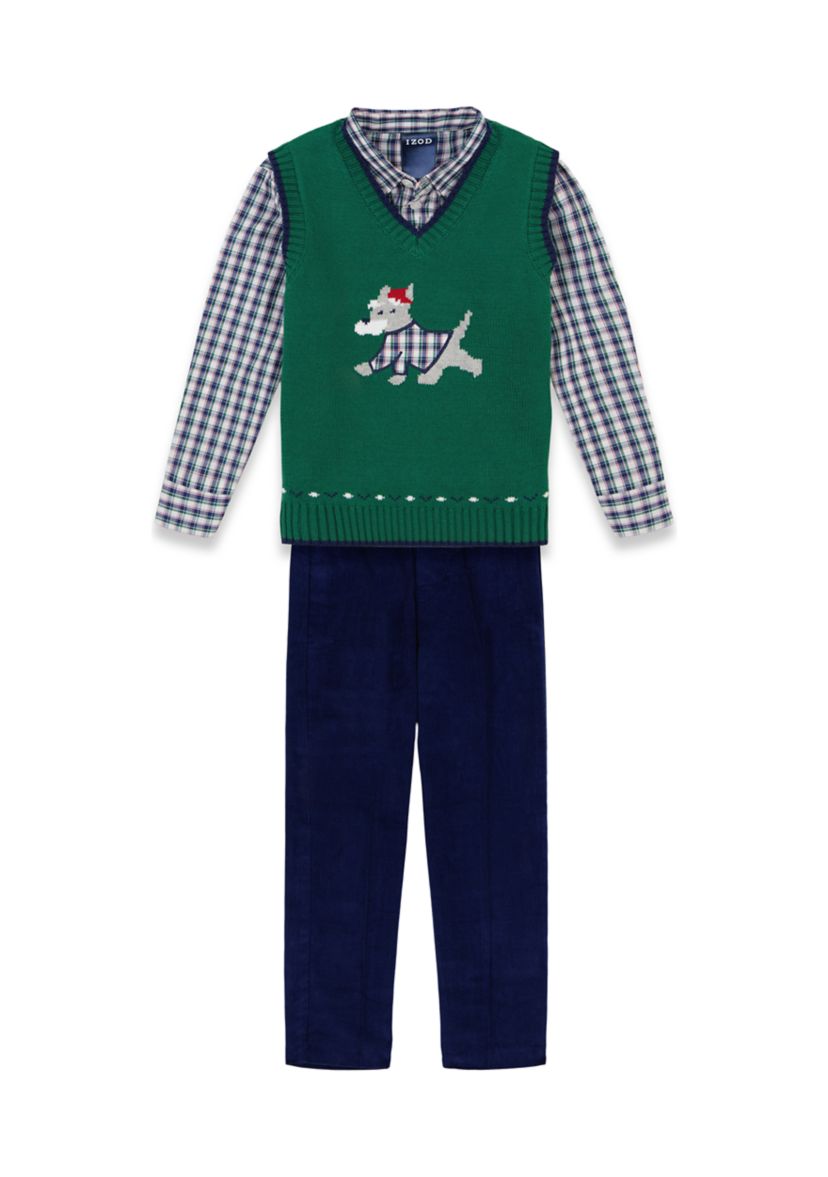 Boys 4-7 Holiday Dog Corduroy Sweater Vest Set