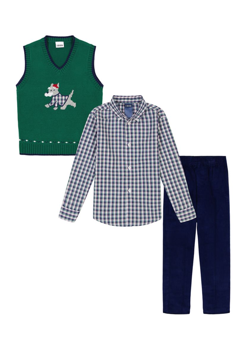 Boys 4-7 Holiday Dog Corduroy Sweater Vest Set