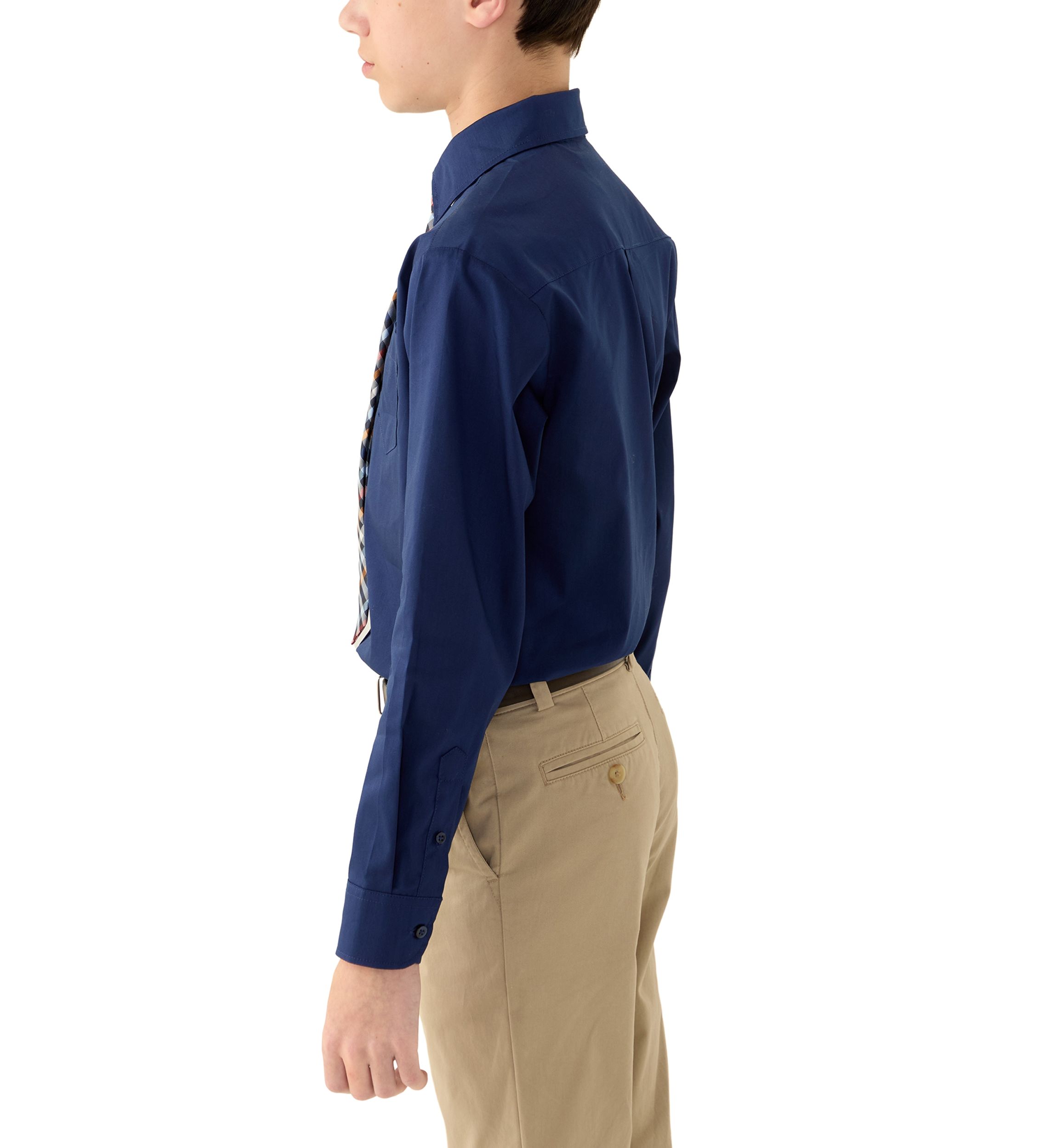 Boys 8-20 Long Sleeve Stretch Solid Poplin Shirt and Tie