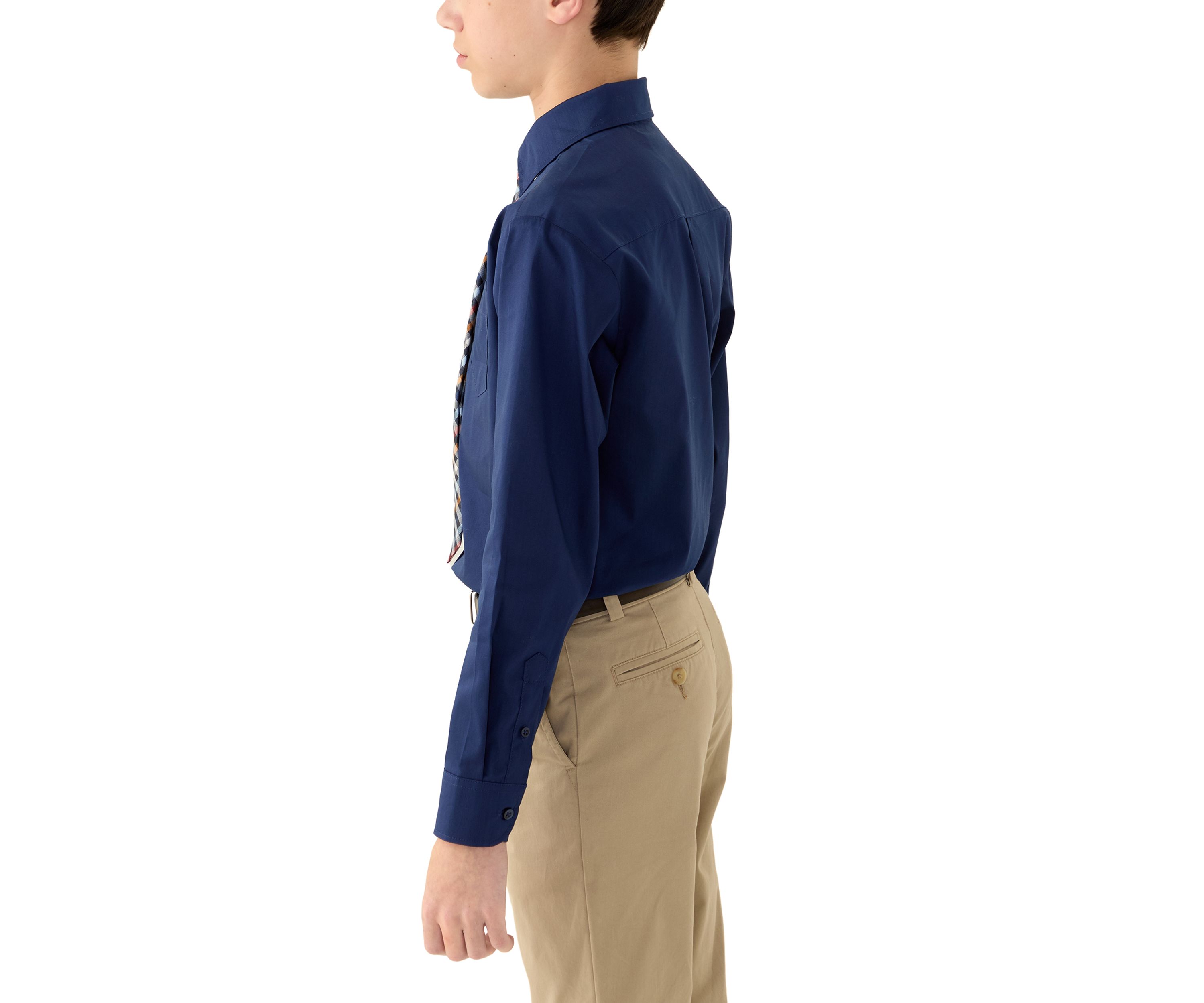 Boys 8-20 Long Sleeve Stretch Solid Poplin Shirt and Tie