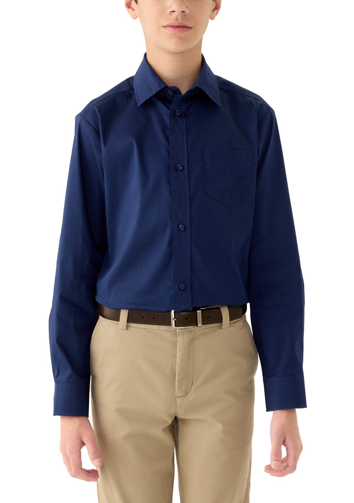 Boys 8-20 Long Sleeve Stretch Solid Poplin Shirt and Tie