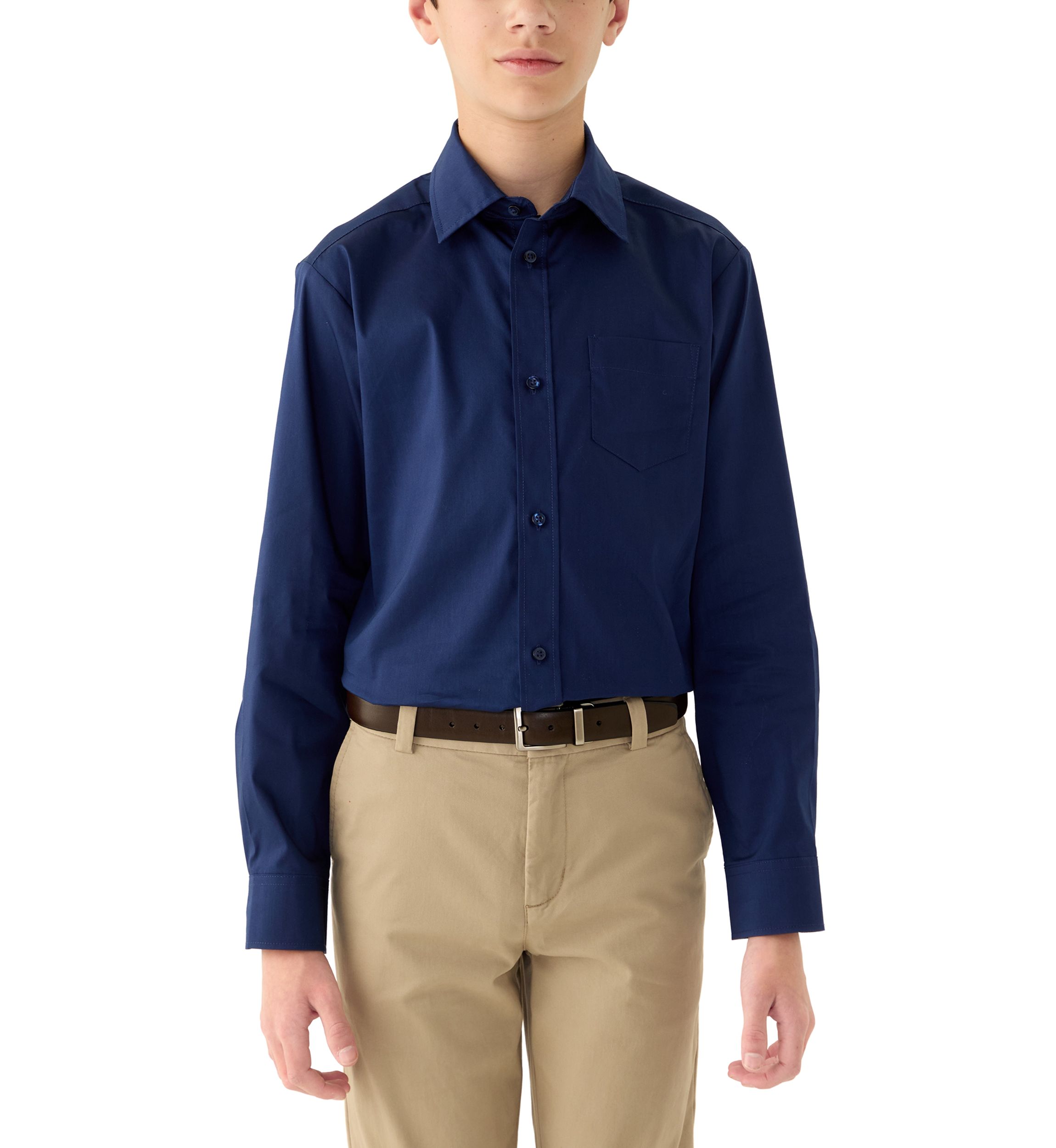 Boys 8-20 Long Sleeve Stretch Solid Poplin Shirt and Tie