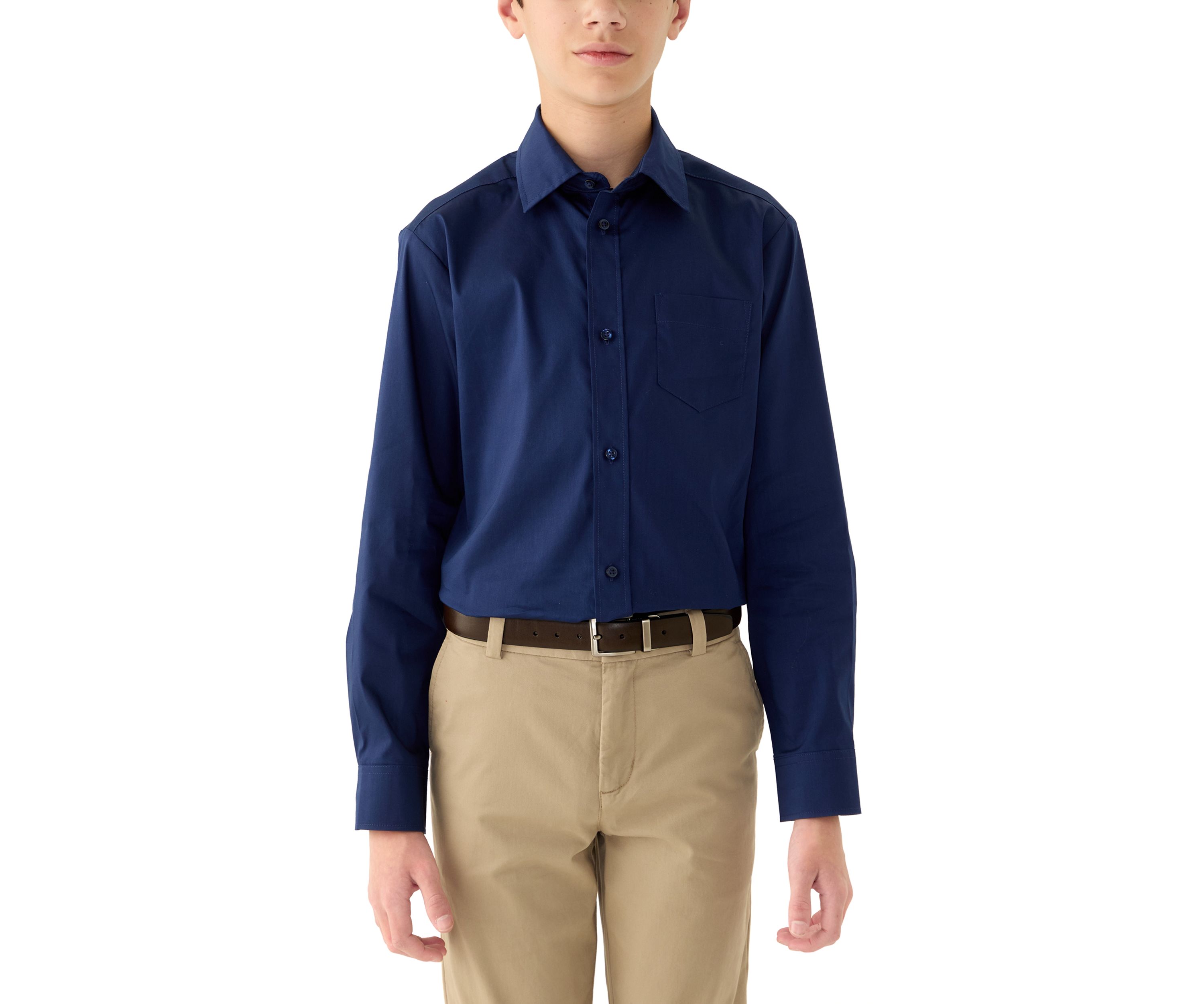 Boys 8-20 Long Sleeve Stretch Solid Poplin Shirt and Tie