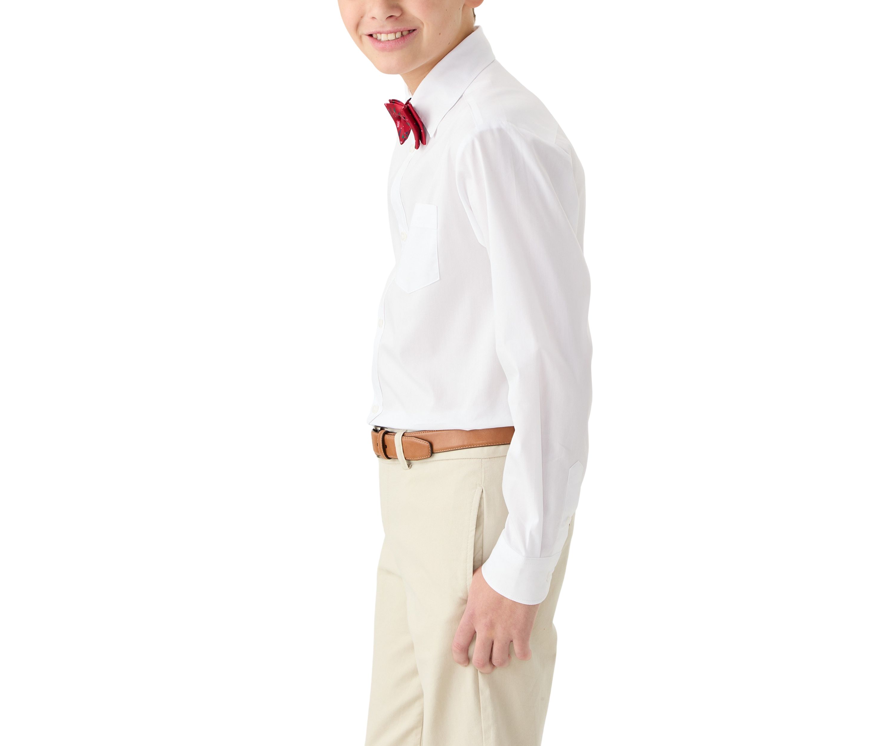 Boys 8-20 Long Sleeve Stretch Solid Poplin Shirt & Bowtie
