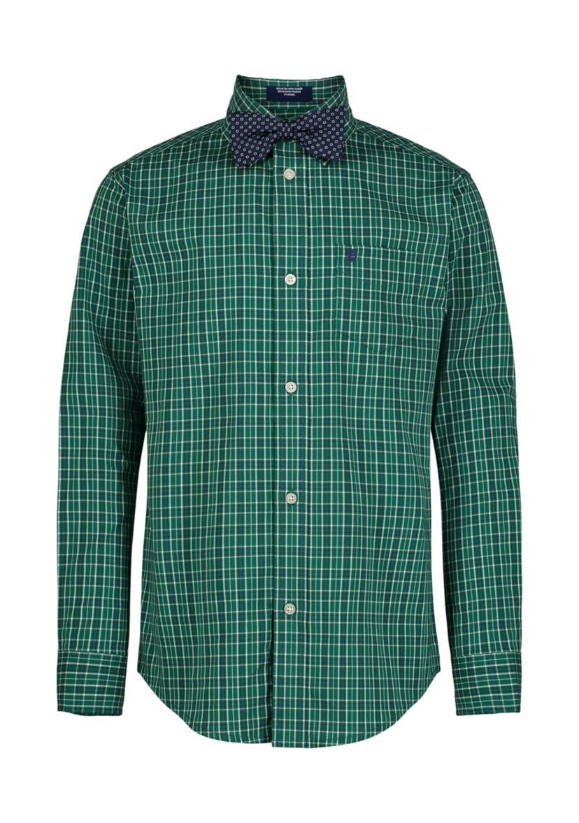 Boys 8-20 Long Sleeve Stretch Belfast Plaid Shirt & Bow Tie Set 