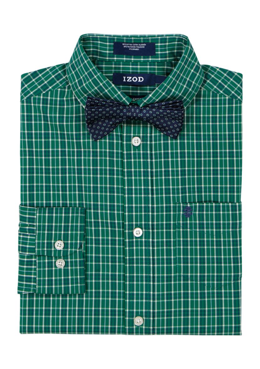 Boys 8-20 Long Sleeve Stretch Belfast Plaid Shirt & Bow Tie Set 
