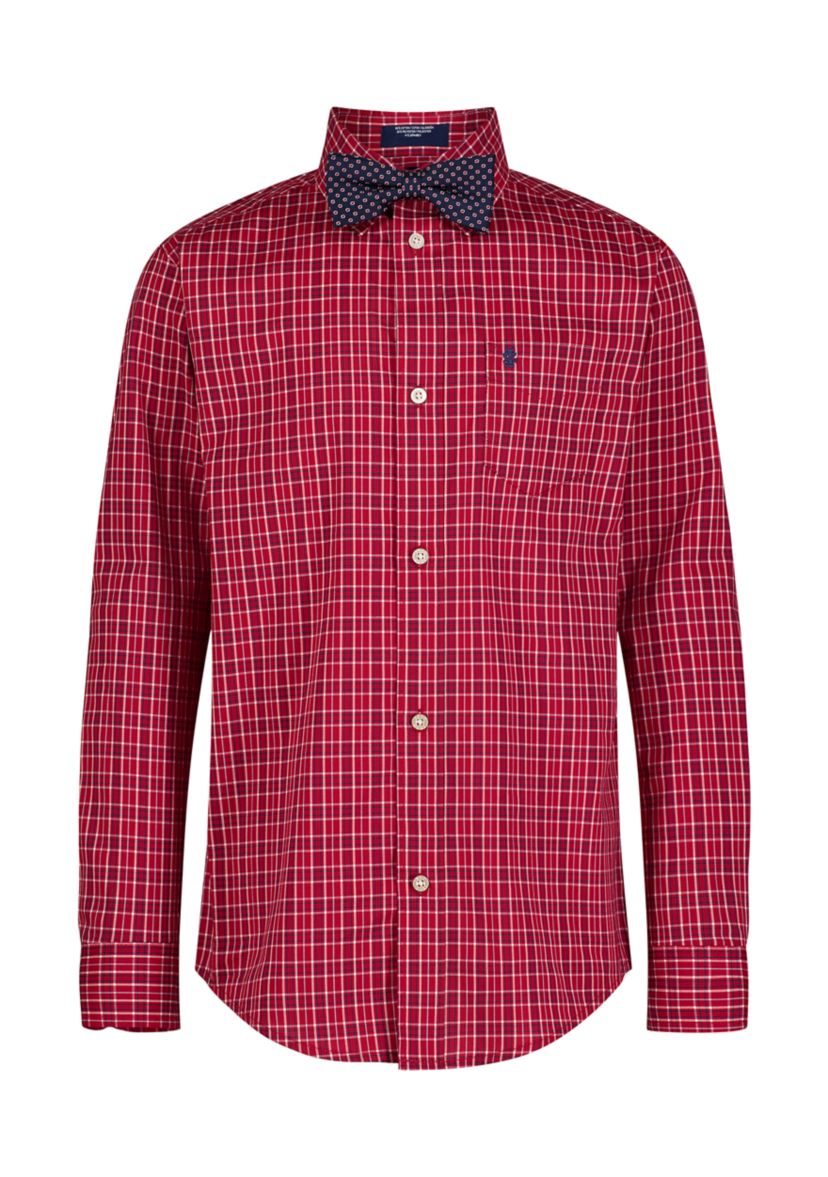 Boys 8-20 Long Sleeve Stretch Belfast Plaid Shirt & Bow Tie Set 