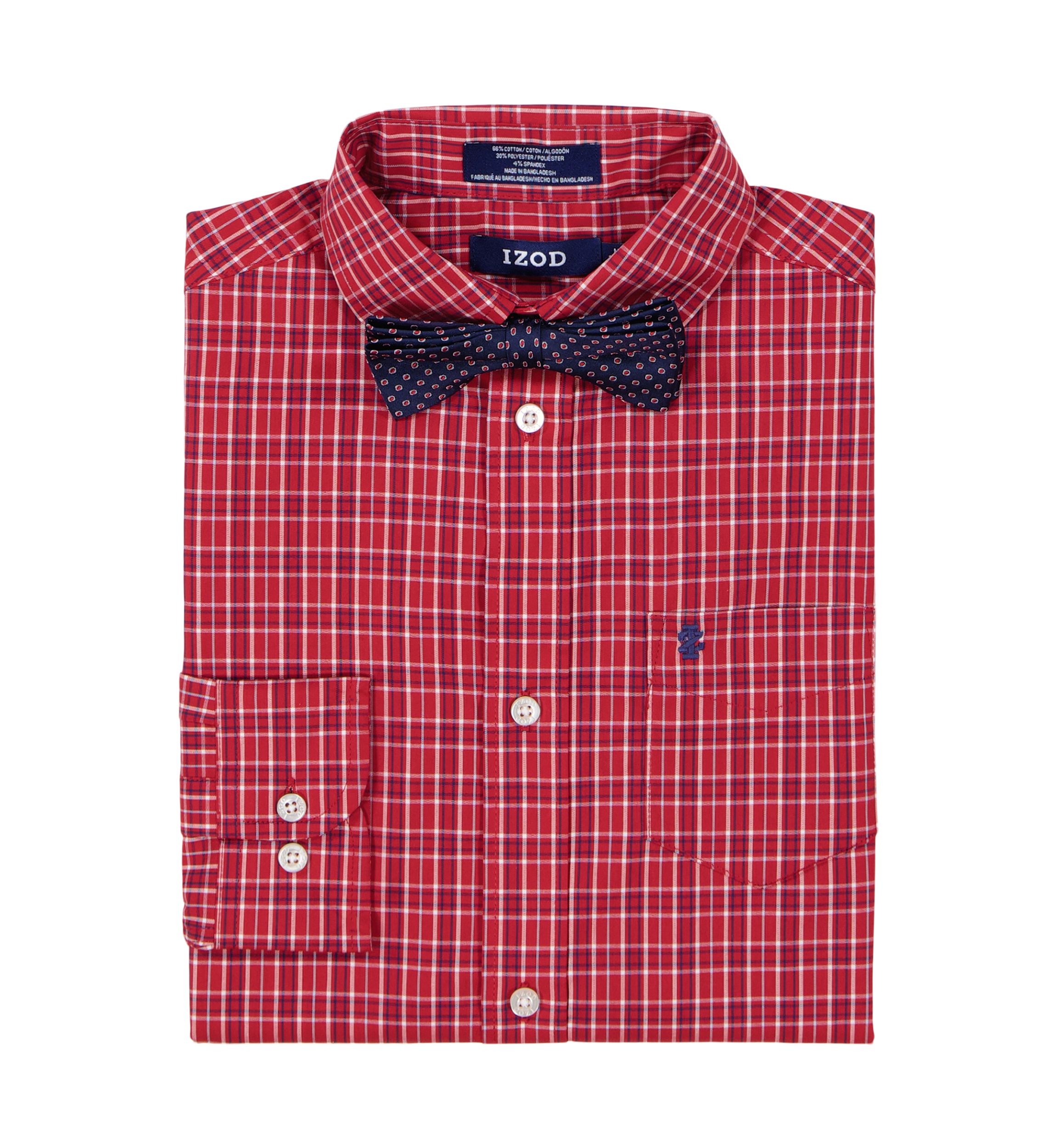 Boys 8-20 Long Sleeve Stretch Belfast Plaid Shirt & Bow Tie Set 