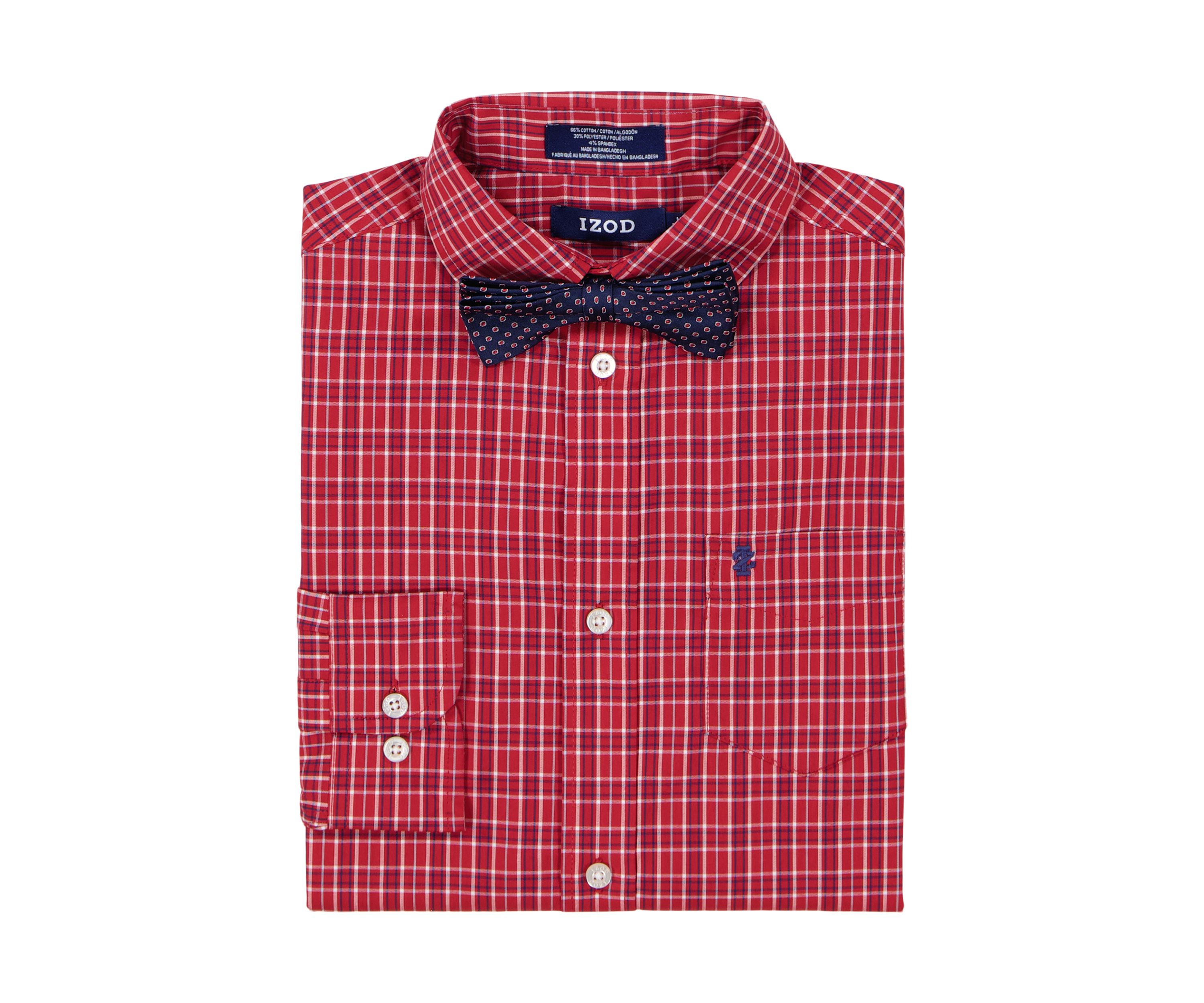 Boys 8-20 Long Sleeve Stretch Belfast Plaid Shirt & Bow Tie Set 