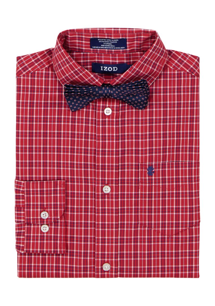 Boys 8-20 Long Sleeve Stretch Belfast Plaid Shirt & Bow Tie Set 