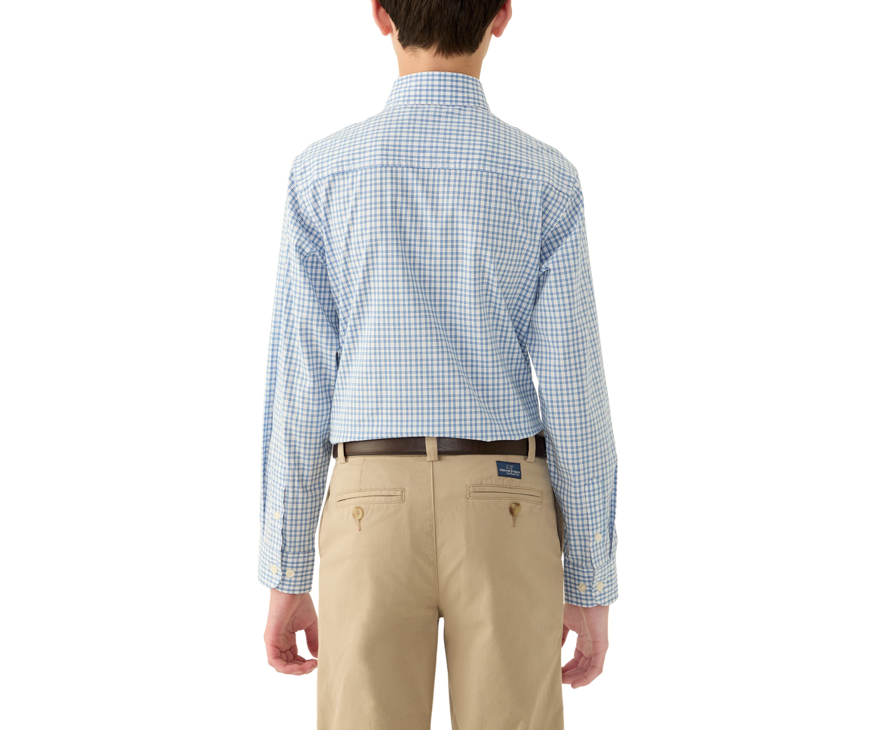 Boys 8-20 Long Sleeve Stretch Stony Hill Plaid Shirt and Tie