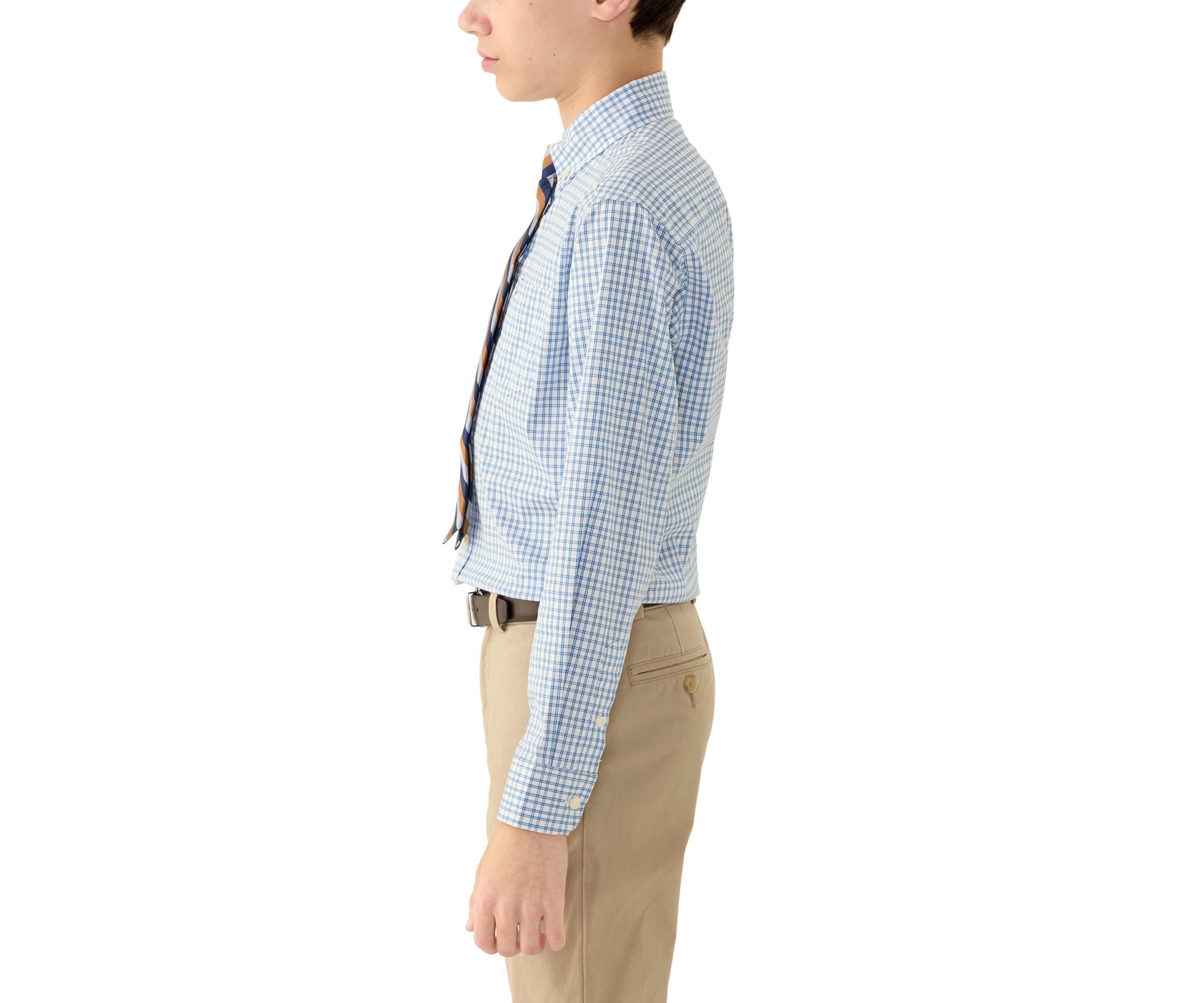 Boys 8-20 Long Sleeve Stretch Stony Hill Plaid Shirt and Tie